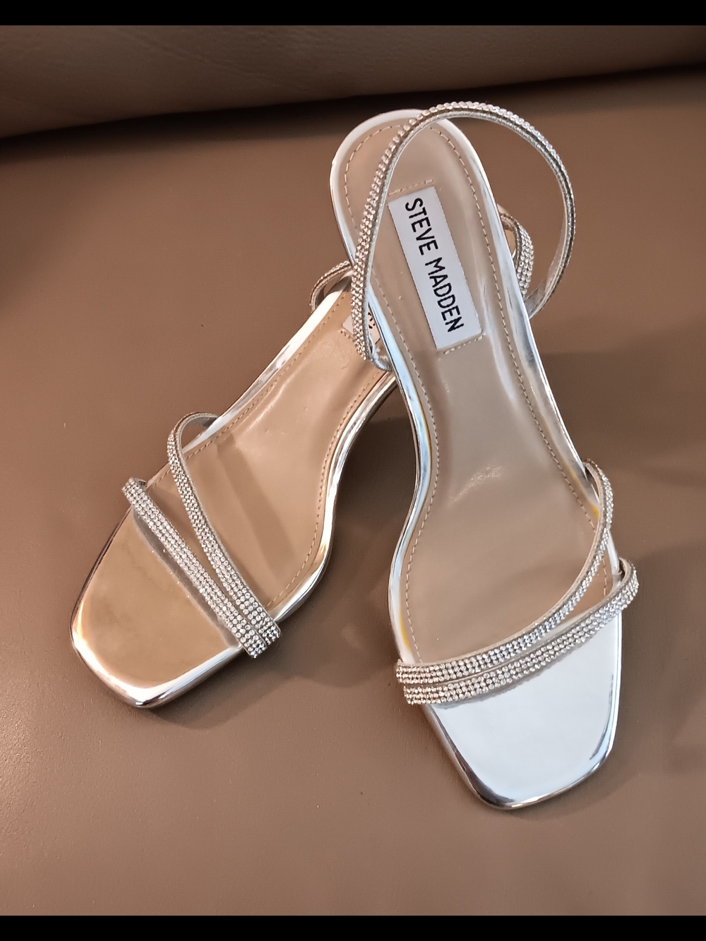 Steve Madden Silver Rhinestone-Strap Open-Toe Heels